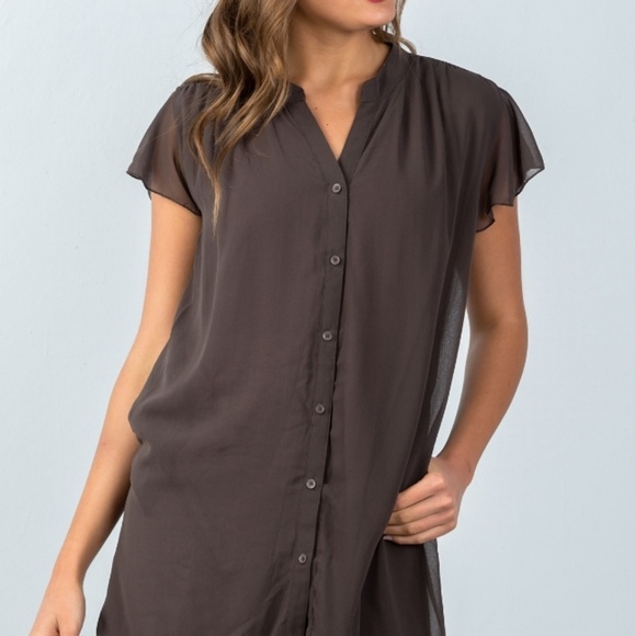 💜Sepia Flutter Sleeve Tunic Top w/ Tie Hem - Picture 3 of 4